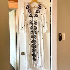 Free People Embroidered Fable Midi Dress - M - ivory, sheer, empire, 3/4 sleeve